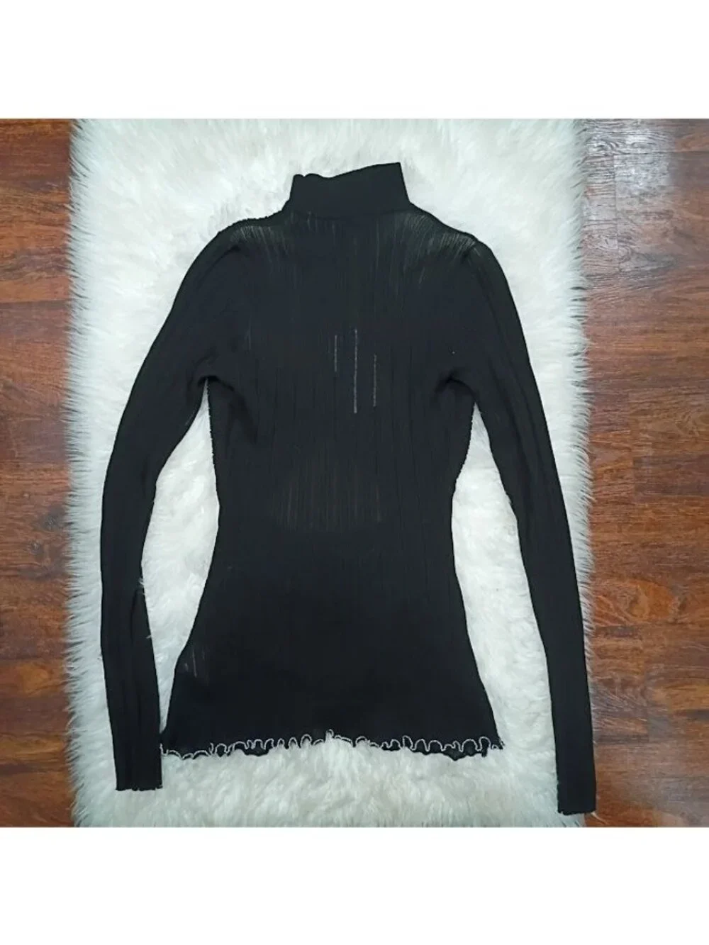 3.1 Phillip Lim Black Ribbed Twist-Front Turtleneck Long Sleeve Top Size L - Picture 8 of 15